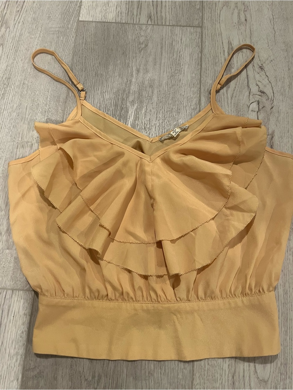 Ruffle Front Spaghetti Strap Crop Top - Mustard